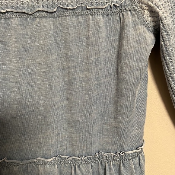 The Y2K Gothic Grunge Waffle Knit Henley Tier Whimsigoth Stretchy faded blue S - Picture 6 of 10